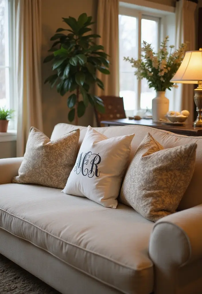 27 Name Decoration Ideas That Make Personal Spaces Unique and Fun - 23. Monogrammed Throw Pillows