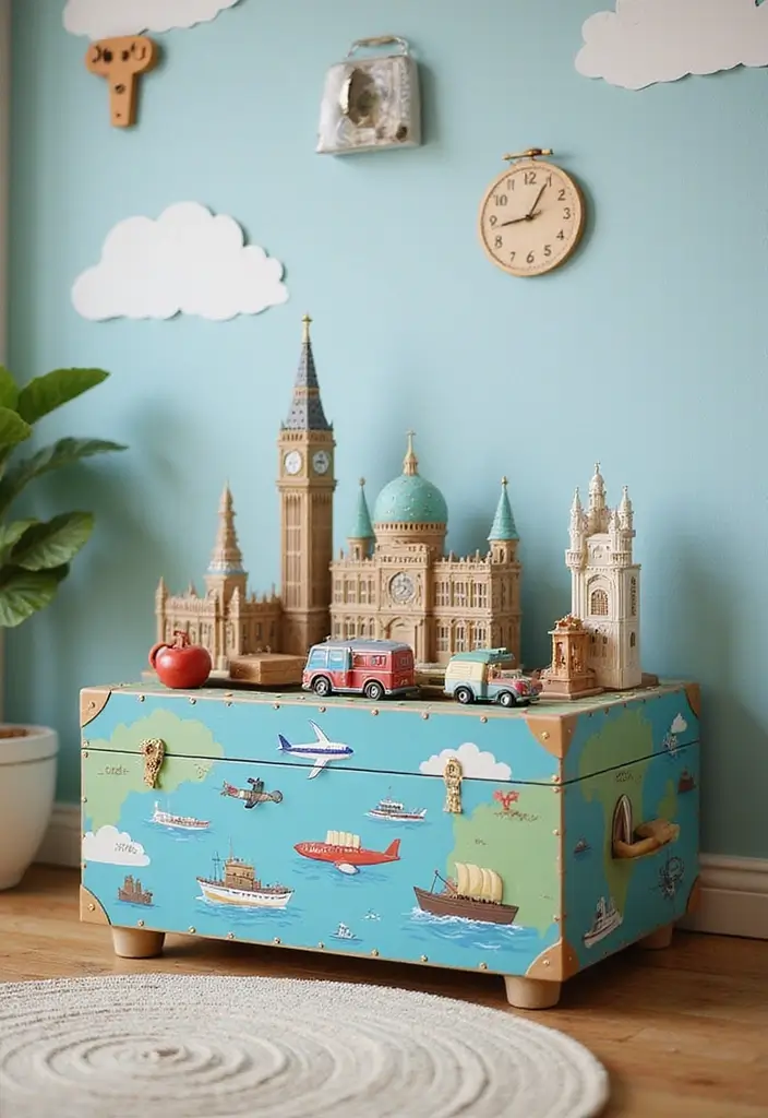 27 Painted Toy Box Ideas That Transform Ordinary Boxes Into Art 77 27 Painted Toy Box Ideas That Transform Ordinary Boxes Into Art - 15. Travel the World