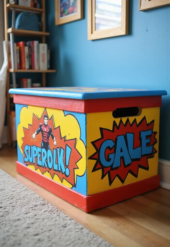 27 Painted Toy Box Ideas That Transform Ordinary Boxes Into Art 80 27 Painted Toy Box Ideas That Transform Ordinary Boxes Into Art - 16. Superhero Headquarters