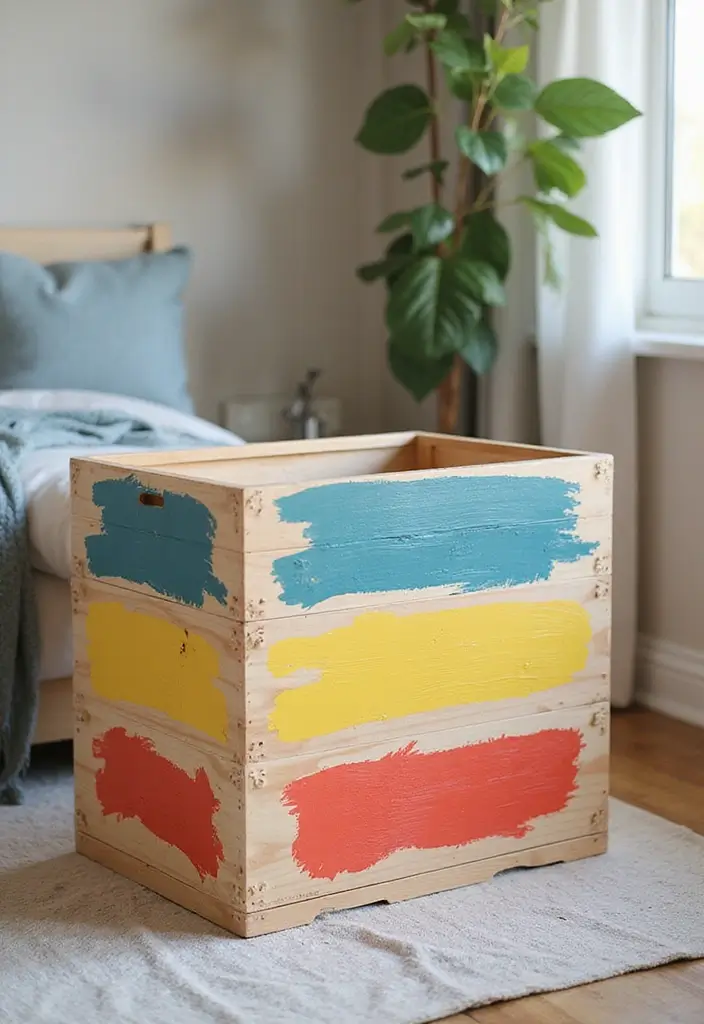27 Painted Toy Box Ideas That Transform Ordinary Boxes Into Art 87 27 Painted Toy Box Ideas That Transform Ordinary Boxes Into Art - 17. Artsy Brush Strokes