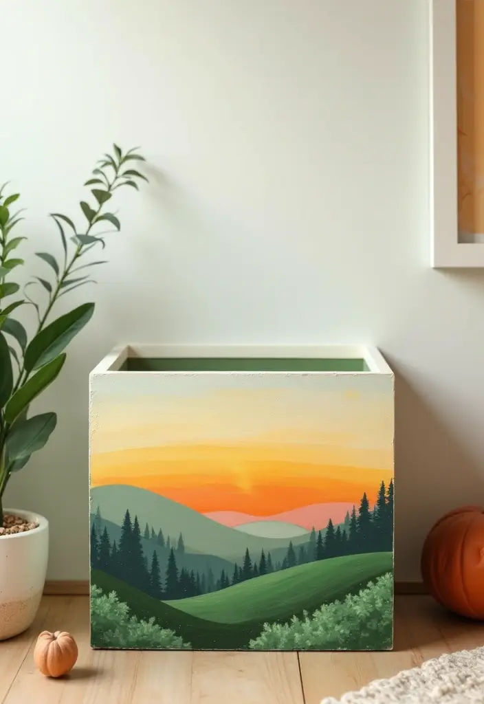 27 Painted Toy Box Ideas That Transform Ordinary Boxes Into Art 120 27 Painted Toy Box Ideas That Transform Ordinary Boxes Into Art - 22. Nature Landscape