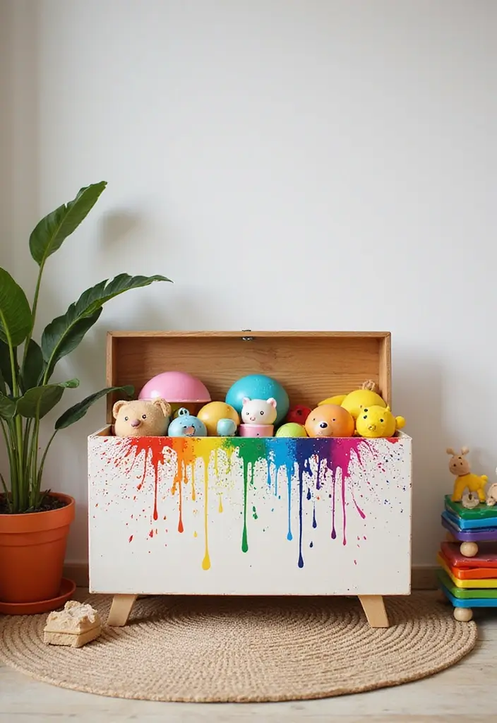 27 Painted Toy Box Ideas That Transform Ordinary Boxes Into Art 127 27 Painted Toy Box Ideas That Transform Ordinary Boxes Into Art - 23. Color Splash