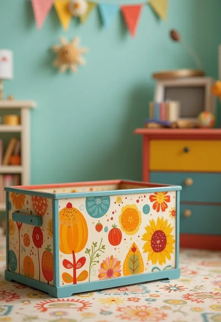 27 Painted Toy Box Ideas That Transform Ordinary Boxes Into Art 132 27 Painted Toy Box Ideas That Transform Ordinary Boxes Into Art - 24. Retro Patterns