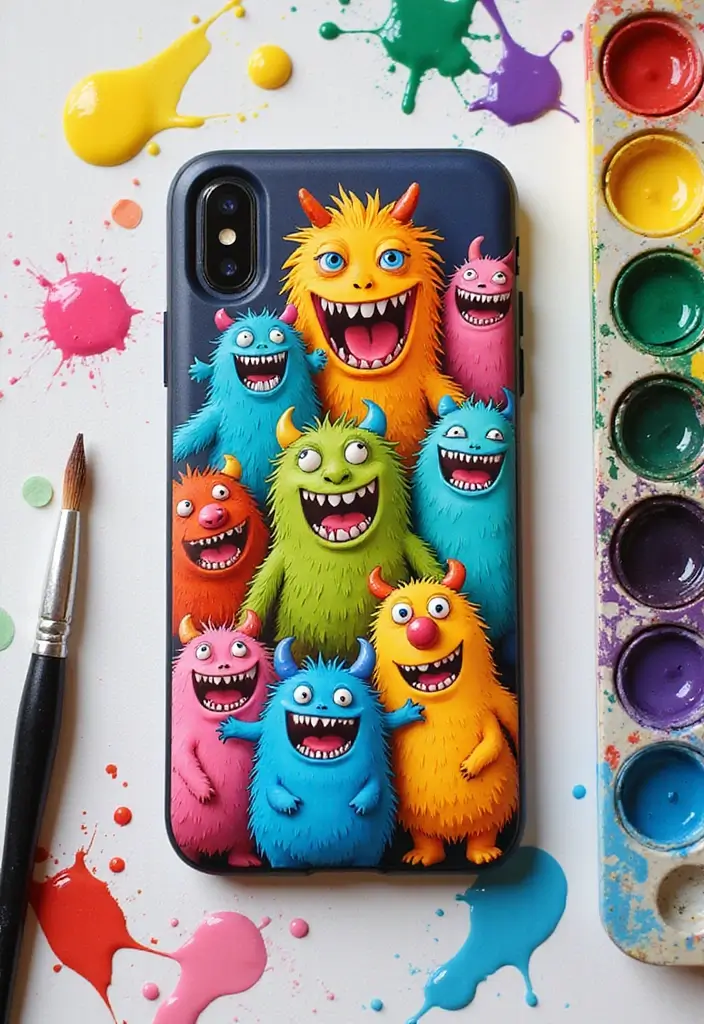 27 Phone Case Painting Ideas Aesthetic That Make Your Device Stand Out - 4. Friendly Monsters