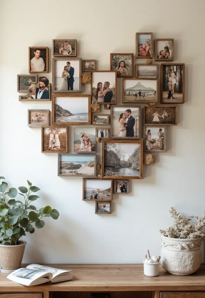 27 Picture Craft Ideas That Turn Photos Into Fun Projects - 12. Heart-Shaped Photo Wall