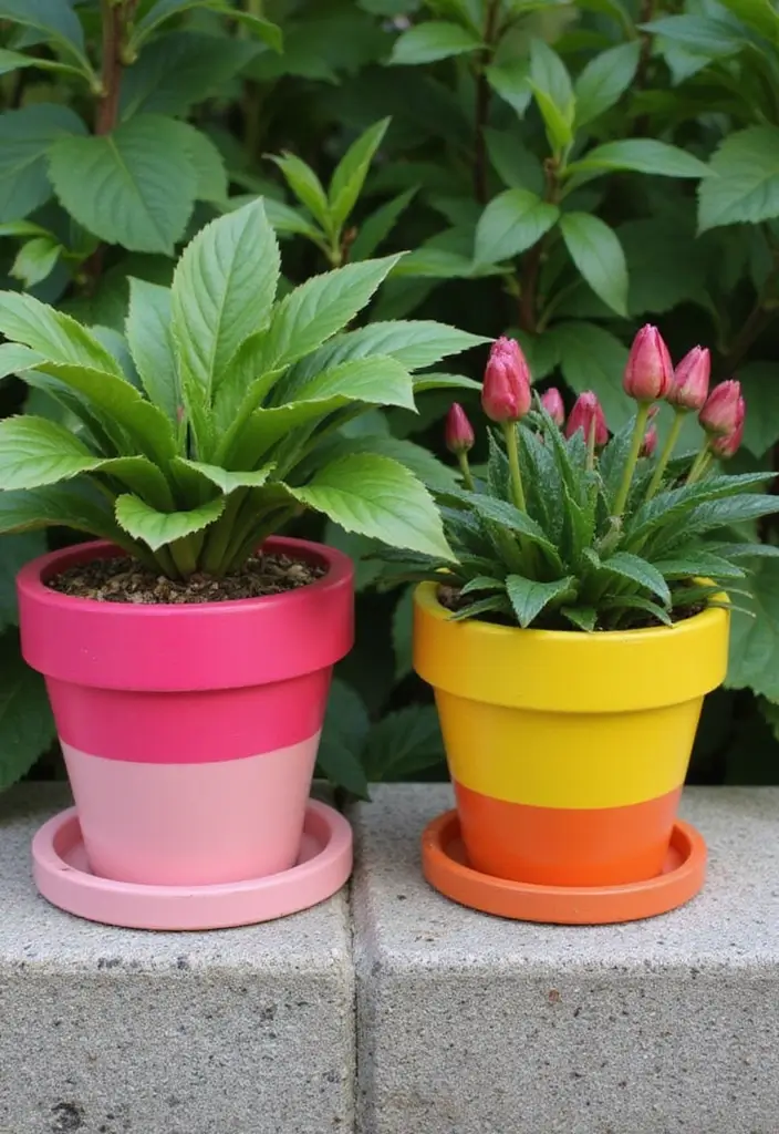 27 Planter Pot Painting Ideas That Make Your Garden Look Amazing - 12. Color Block Pots