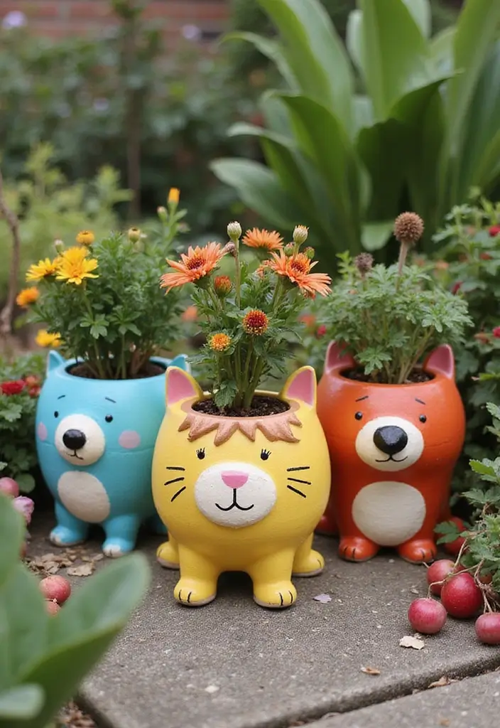 27 Planter Pot Painting Ideas That Make Your Garden Look Amazing - 14. Funky Animal Planters