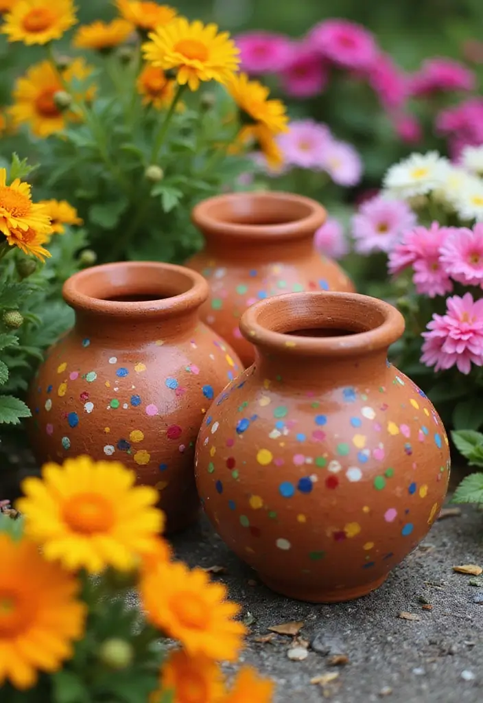 27 Planter Pot Painting Ideas That Make Your Garden Look Amazing - 15. Earthy Terracotta with Colored Dots