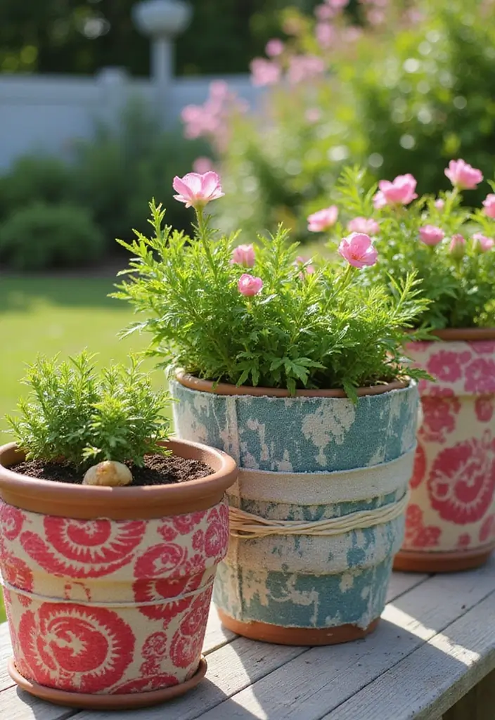 27 Planter Pot Painting Ideas That Make Your Garden Look Amazing - 18. Upcycled Fabric Planters