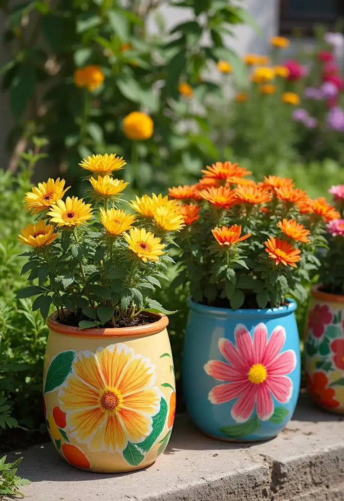 27 Planter Pot Painting Ideas That Make Your Garden Look Amazing - 20. Flower Power Pots
