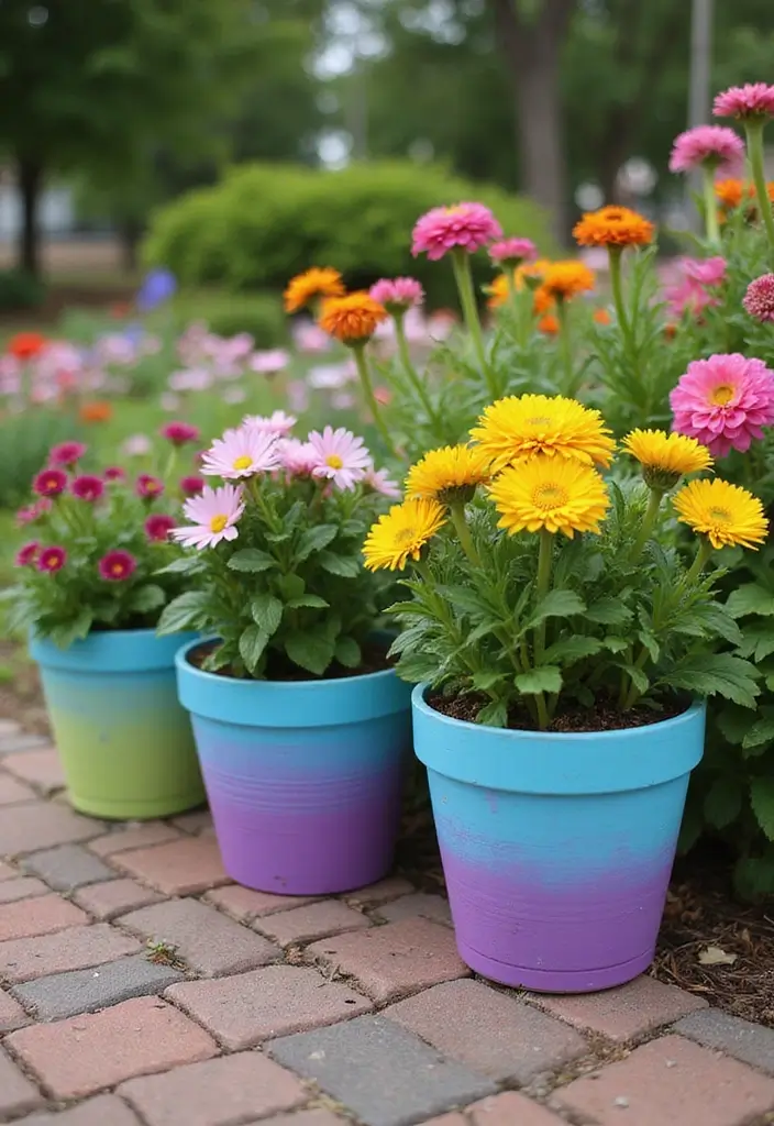 27 Planter Pot Painting Ideas That Make Your Garden Look Amazing - 24. Gradient Color Pots