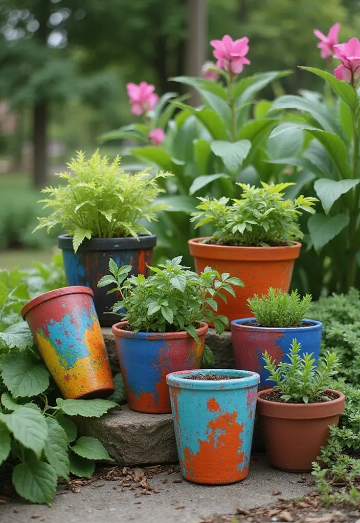 27 Planter Pot Painting Ideas That Make Your Garden Look Amazing - 25. Mixed Media Approach