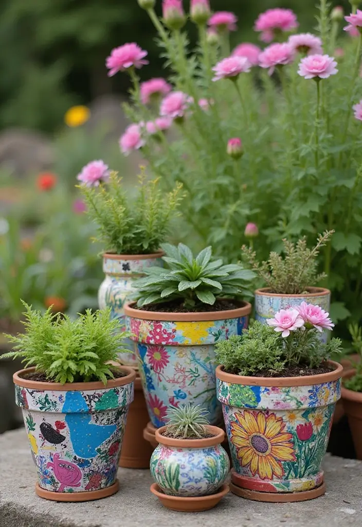27 Planter Pot Painting Ideas That Make Your Garden Look Amazing - 27. Creative Collages