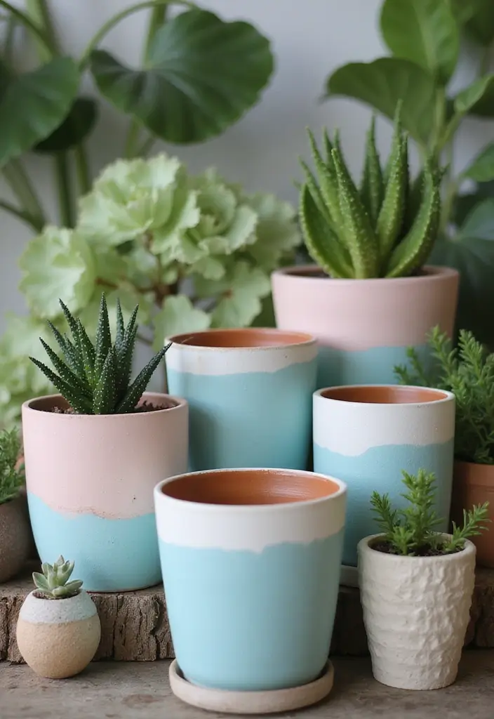 27 Planter Pot Painting Ideas That Make Your Garden Look Amazing - 7. Ombre Delight Pots