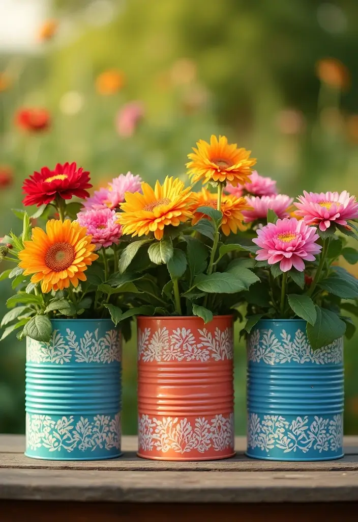 27 Tin Can Painting Ideas That Turn Trash Into Fun Decor Projects - 1. Whimsical Flower Planters