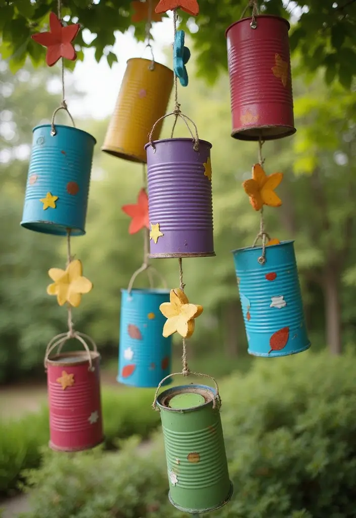 27 Tin Can Painting Ideas That Turn Trash Into Fun Decor Projects - 11. Colorful Wind Chimes