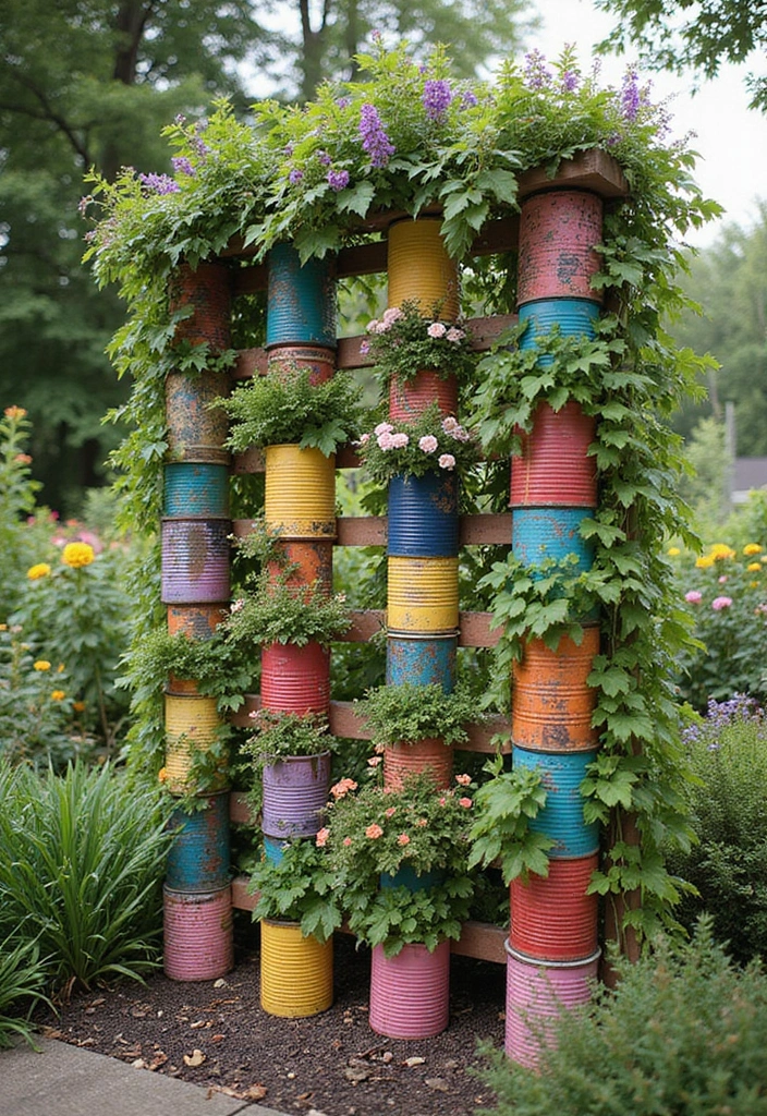 27 Tin Can Painting Ideas That Turn Trash Into Fun Decor Projects - 13. Fun Garden Trellis