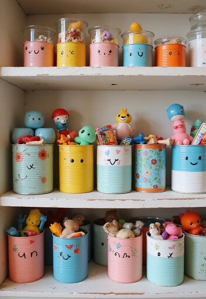 27 Tin Can Painting Ideas That Turn Trash Into Fun Decor Projects - 15. Playful Toy Storage