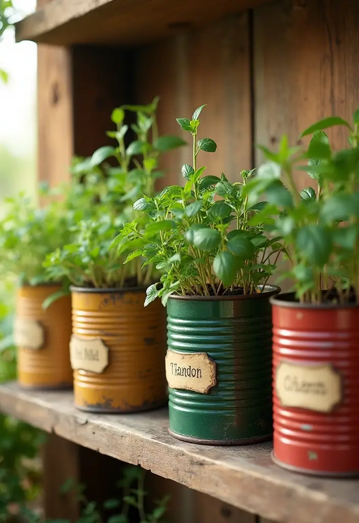 27 Tin Can Painting Ideas That Turn Trash Into Fun Decor Projects - 2. Rustic Herb Garden