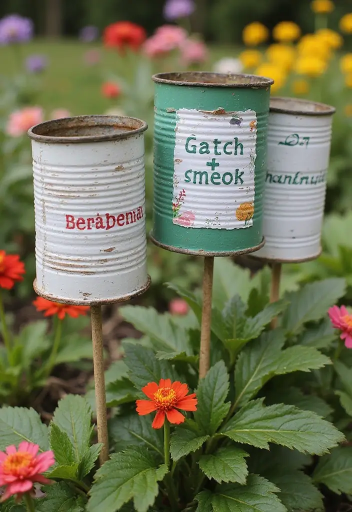 27 Tin Can Painting Ideas That Turn Trash Into Fun Decor Projects - 23. Fun Garden Stakes