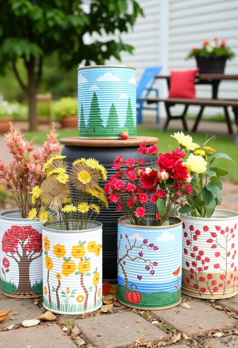 27 Tin Can Painting Ideas That Turn Trash Into Fun Decor Projects - 27. Bright Seasonal Displays