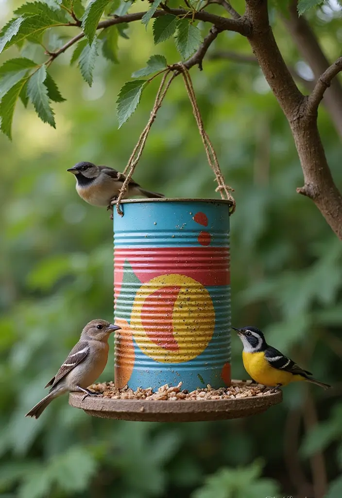 27 Tin Can Painting Ideas That Turn Trash Into Fun Decor Projects - 3. Charming Bird Feeders