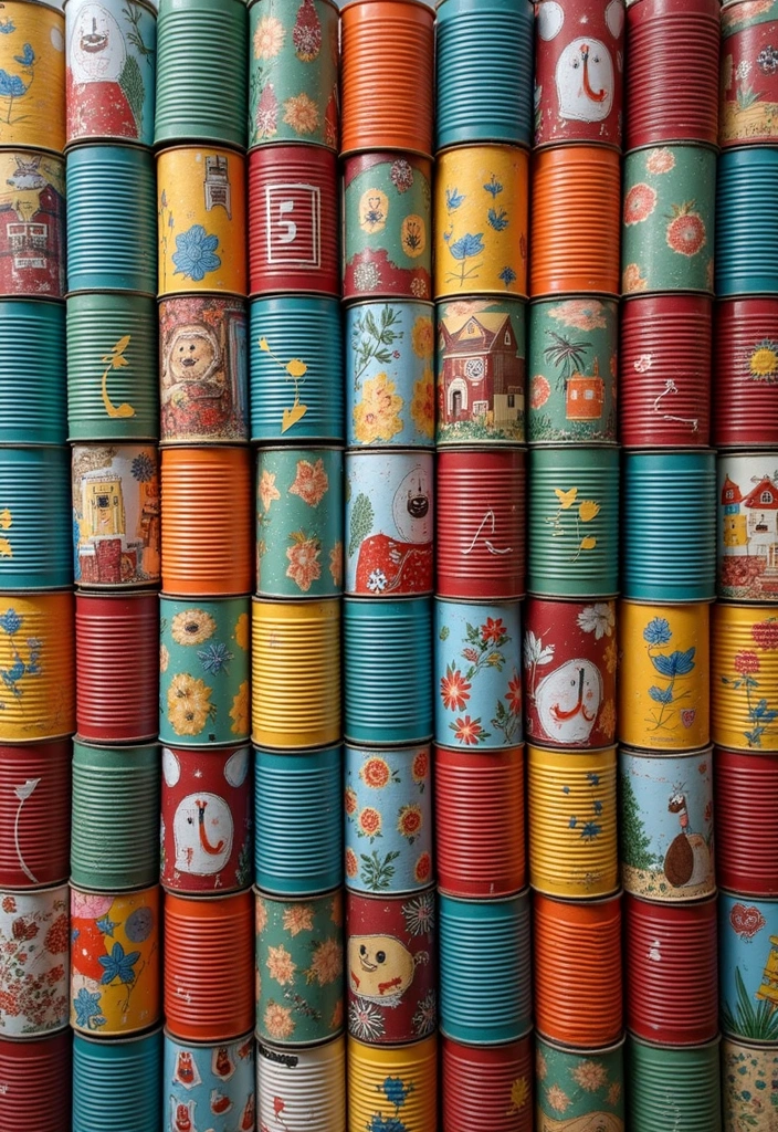 27 Tin Can Painting Ideas That Turn Trash Into Fun Decor Projects - 9. Quirky Wall Art