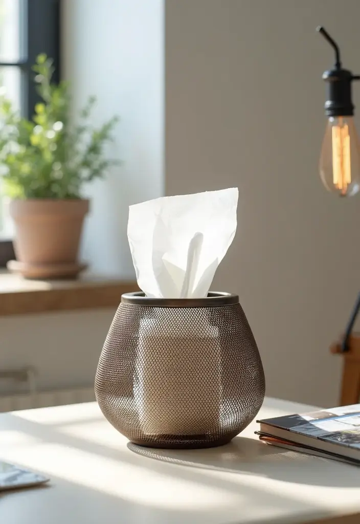 27 Tissue Box Ideas That Turn Everyday Items Into Cute Decor - 18. Metal Mesh Tissue Box