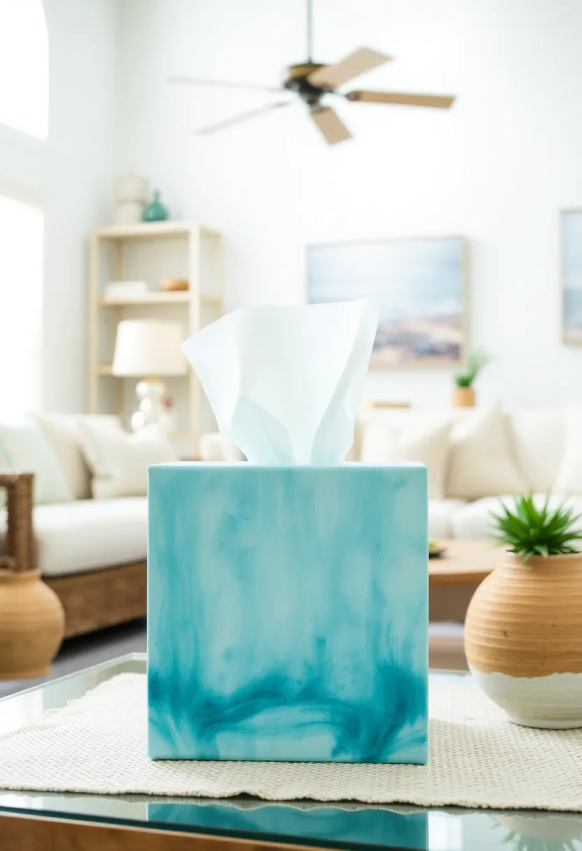27 Tissue Box Ideas That Turn Everyday Items Into Cute Decor - 23. Aqua-Dyed Tissue Box Cover