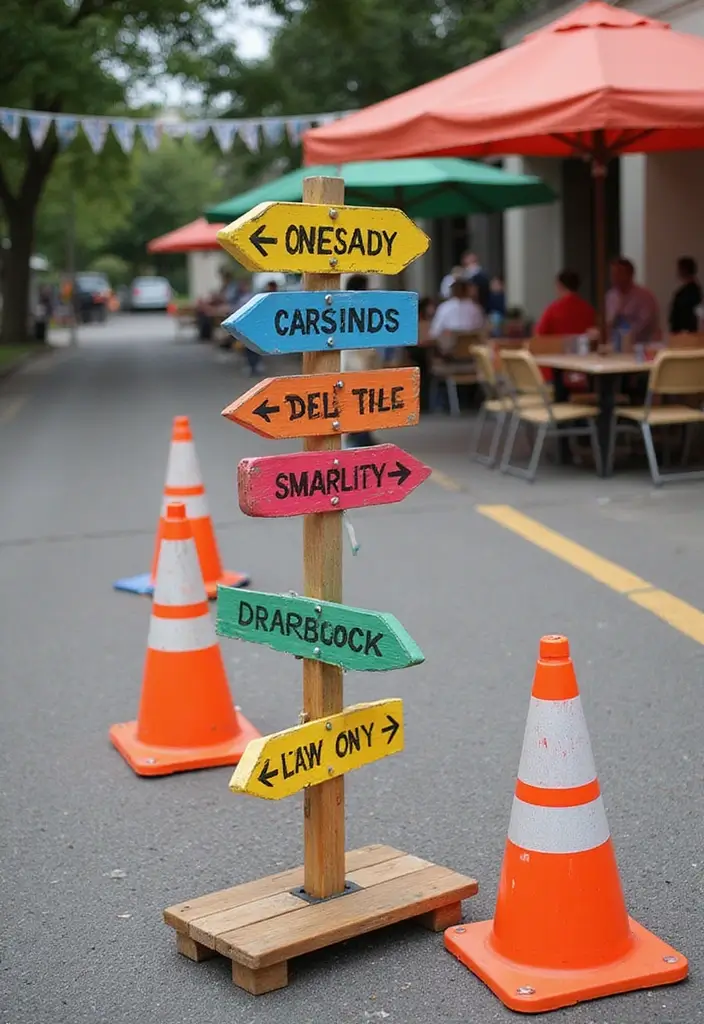 27 Traffic Cone Decoration Ideas That Make Events Fun and Eye-Catching - 12. Cone-Based Signage