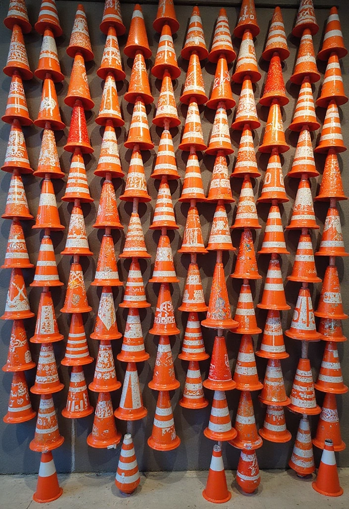 27 Traffic Cone Decoration Ideas That Make Events Fun and Eye-Catching - 17. Traffic Cone Wall Art