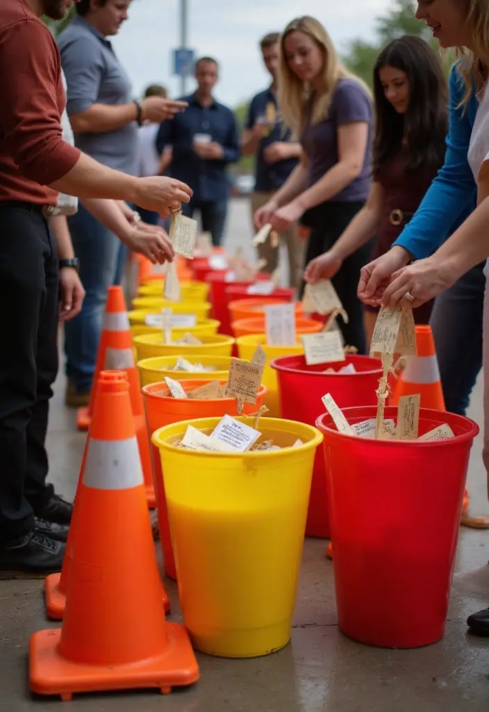 27 Traffic Cone Decoration Ideas That Make Events Fun and Eye-Catching - 18. Traffic Cone Raffle Containers