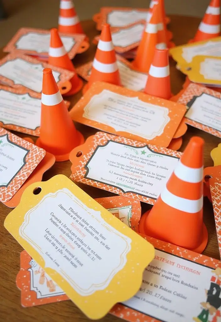 27 Traffic Cone Decoration Ideas That Make Events Fun and Eye-Catching - 26. Traffic Cone Themed Invitations