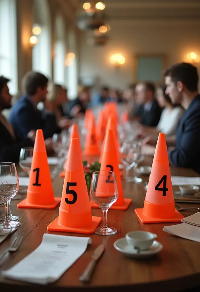 27 Traffic Cone Decoration Ideas That Make Events Fun and Eye-Catching - 8. DIY Traffic Cone Table Numbers