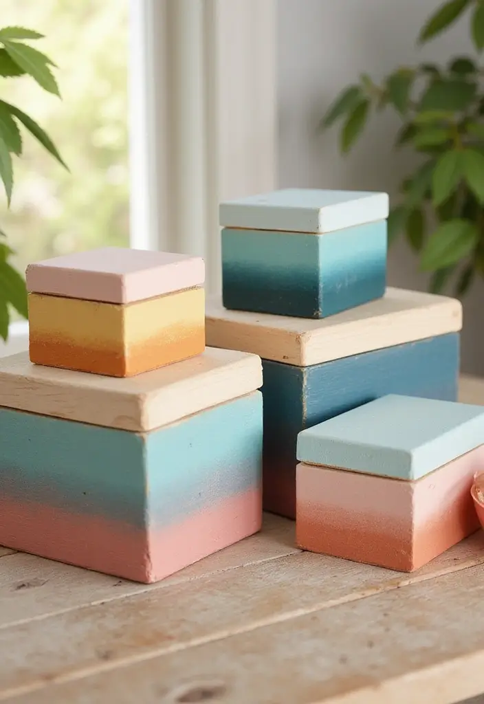 27 Wooden Box Painting Ideas That Make Storage Stylish and Creative - 11. Gradients and Ombres