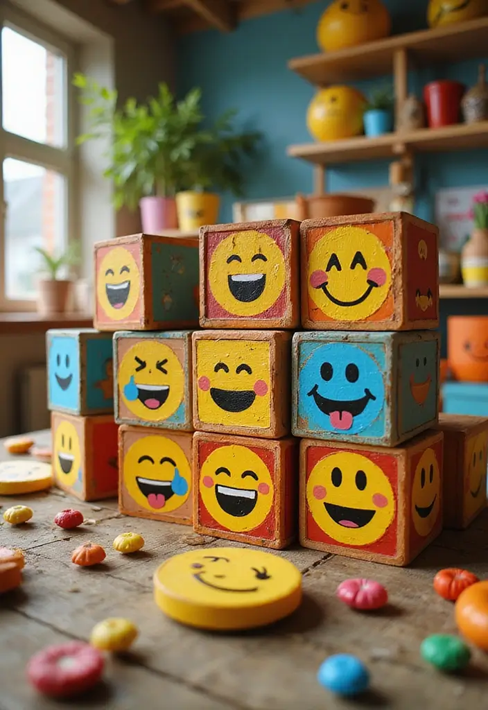 27 Wooden Box Painting Ideas That Make Storage Stylish and Creative - 16. Fun Emoji Faces