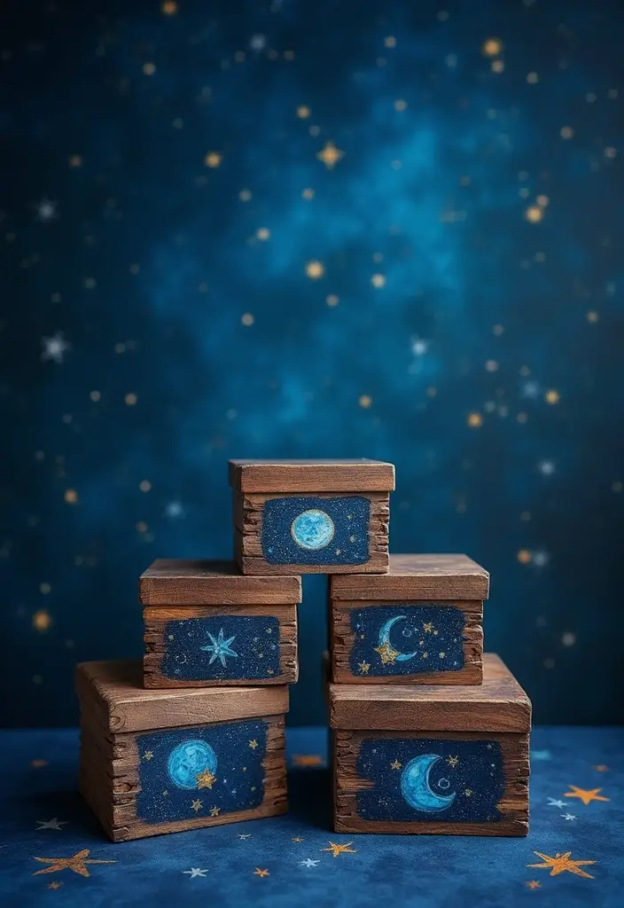 27 Wooden Box Painting Ideas That Make Storage Stylish and Creative - 18. Celestial Designs
