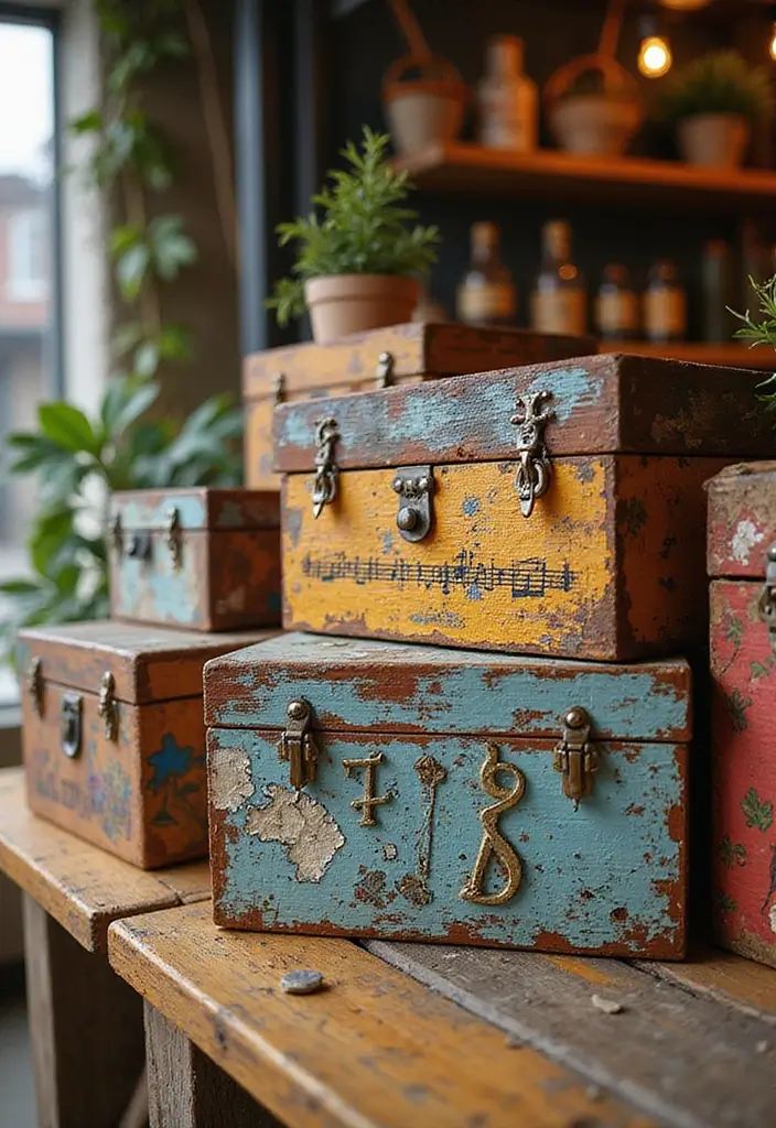27 Wooden Box Painting Ideas That Make Storage Stylish and Creative - 22. Music-Inspired Boxes