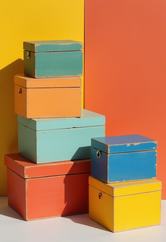 27 Wooden Box Painting Ideas That Make Storage Stylish and Creative - 23. Color Block Designs