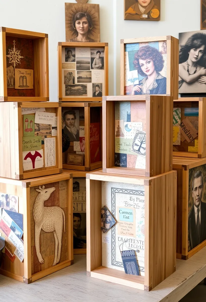 27 Wooden Box Painting Ideas That Make Storage Stylish and Creative - 24. Artistic Collage