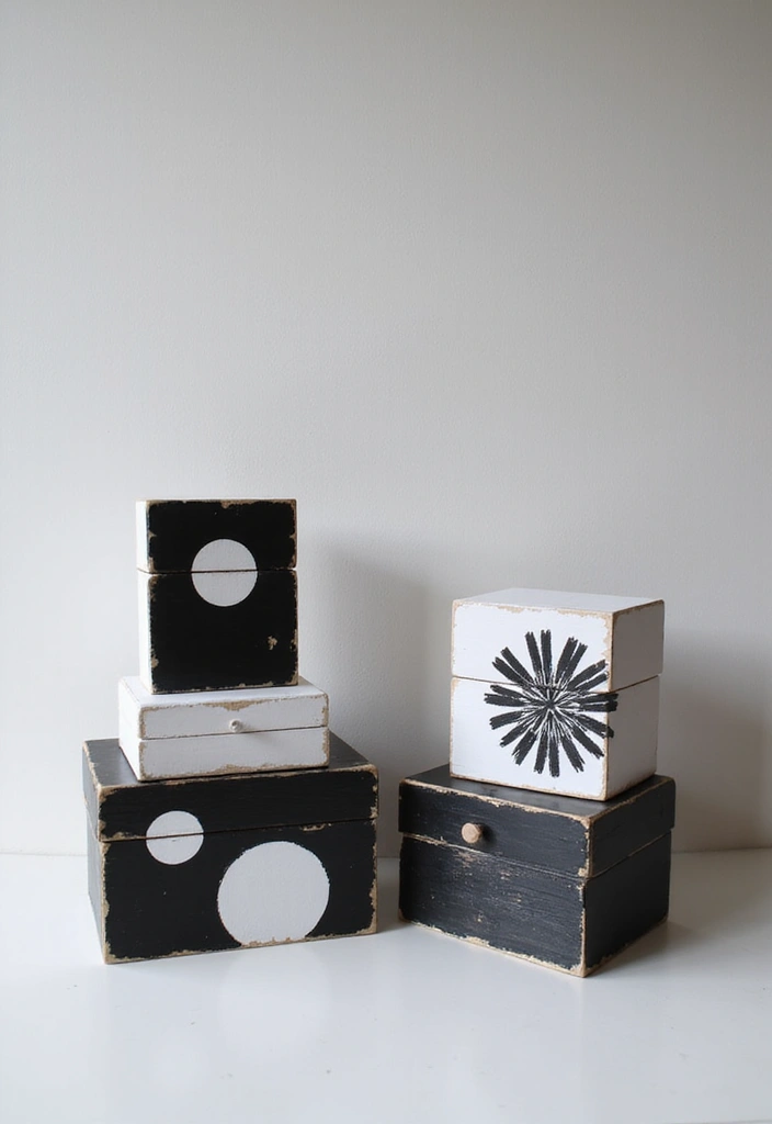 27 Wooden Box Painting Ideas That Make Storage Stylish and Creative - 3. Elegant Monochrome Magic