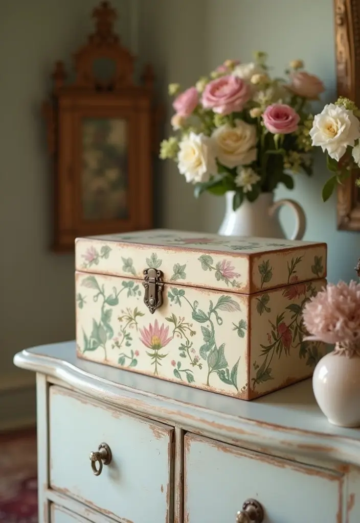 27 Wooden Box Painting Ideas That Make Storage Stylish and Creative - 5. Vintage Floral Patterns