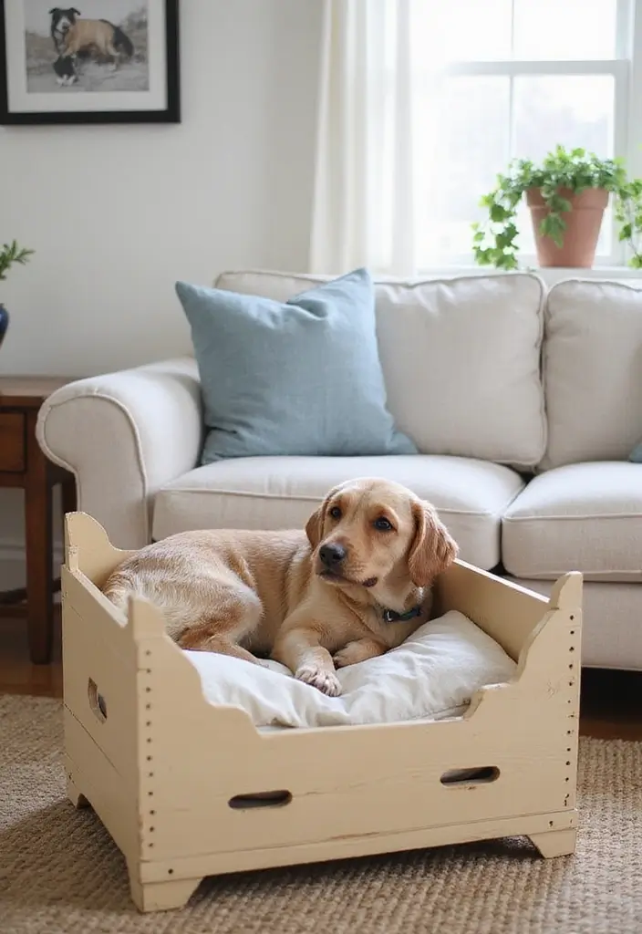 27 Wooden Crate Painting Ideas That Make Storage Functional and Pretty - 11. Pet Bed Crate