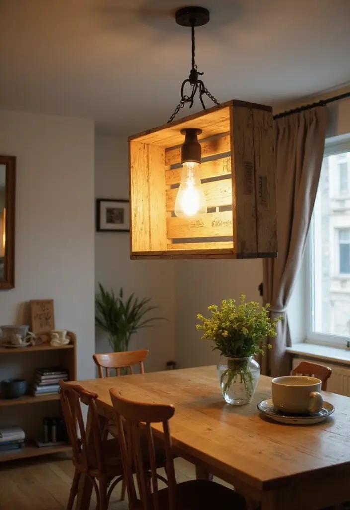 27 Wooden Crate Painting Ideas That Make Storage Functional and Pretty - 13. Unique Light Fixture Base