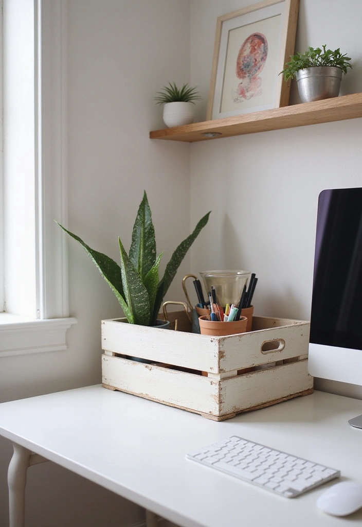 27 Wooden Crate Painting Ideas That Make Storage Functional and Pretty - 14. Desk Organizer Crate