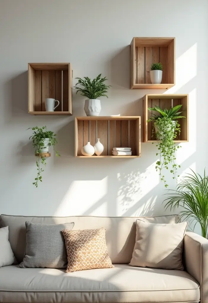 27 Wooden Crate Painting Ideas That Make Storage Functional and Pretty - 22. Hanging Crate Shelves