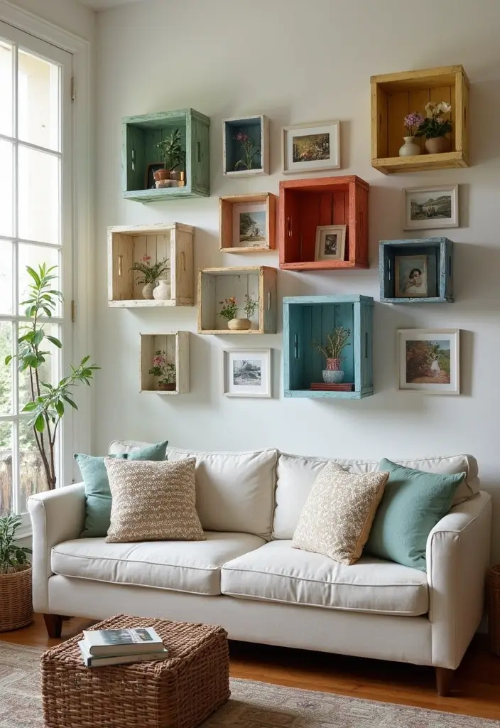 27 Wooden Crate Painting Ideas That Make Storage Functional and Pretty - 27. Crate Art Display