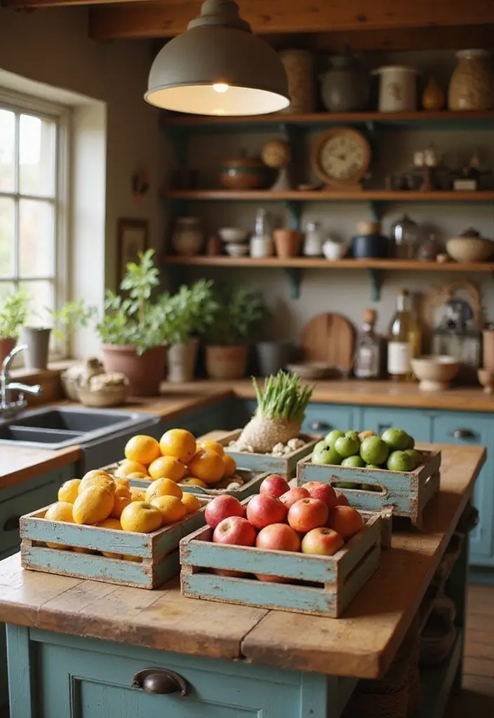 27 Wooden Crate Painting Ideas That Make Storage Functional and Pretty - 6. Rustic Kitchen Storage