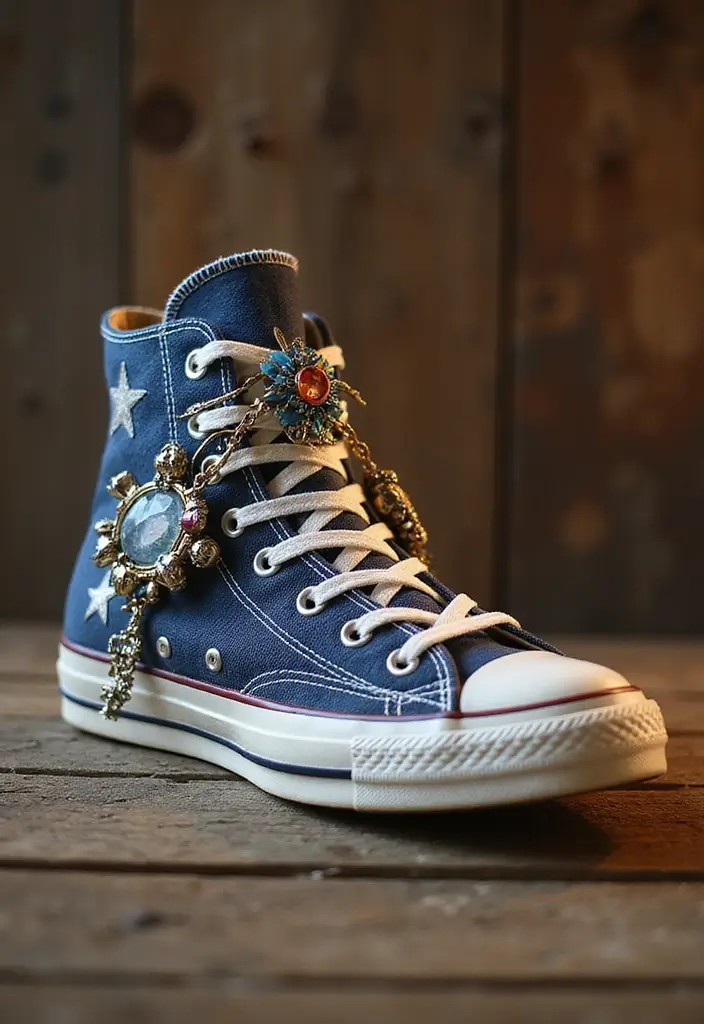 28 Converse Decoration Ideas That Personalize Sneakers Creatively - 10. Upcycled Materials