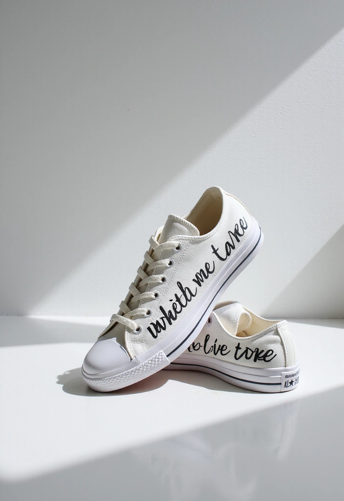 28 Converse Decoration Ideas That Personalize Sneakers Creatively - 14. Handwritten Quotes
